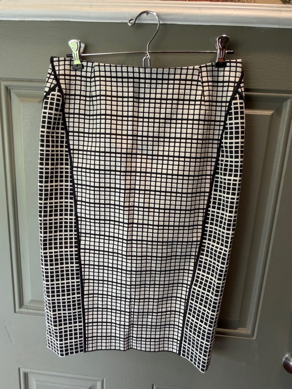 Lafayette 148 New York Black and White Grid Pencil Skirt with Side Panels